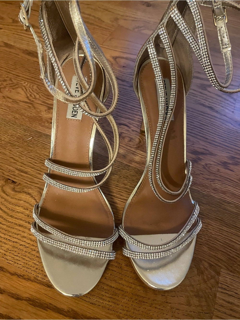 Steve Madden Gold Rhinestone Strappy Stiletto Heels